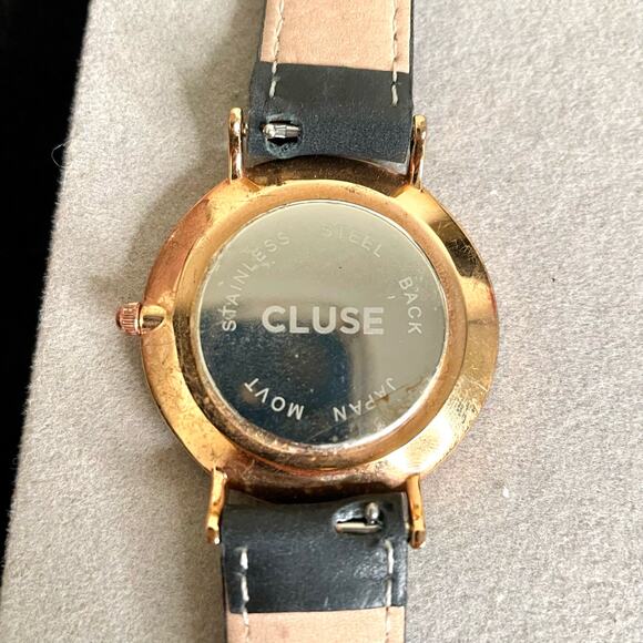 Cluse Minuit Womens Black Rose Gold Tone Leather Strap Watch - Picture 3 of 7